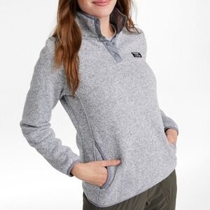 L.L.Bean Womens Heathered Gray Front Snap Pullover Fleece Sweater - Size SP